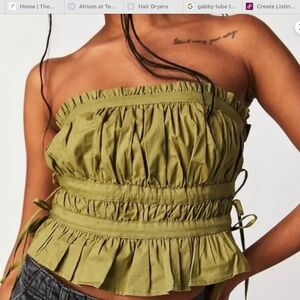 Free People Olive Green Strapless Ruffle Bustier Top